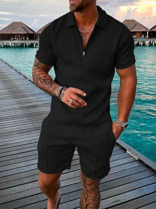 LEON | POLOSHIRT AND SHORTS SET IN MIDNIGHT BLACK