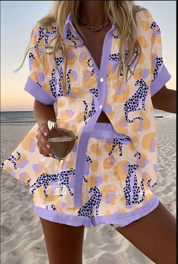 Reolia™ | Short Linen Set with Leopard Print.