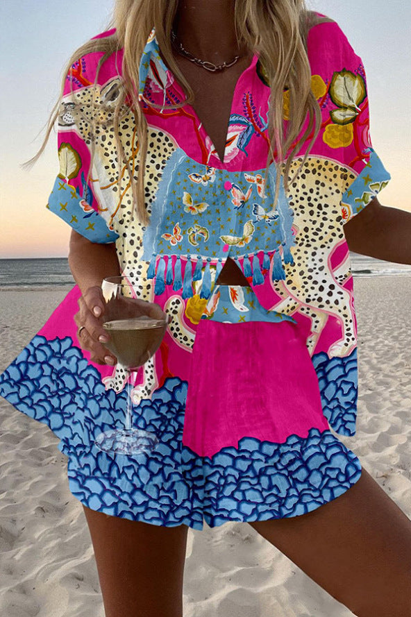 Belina™ | Short Linen Set with Butterfly Print.