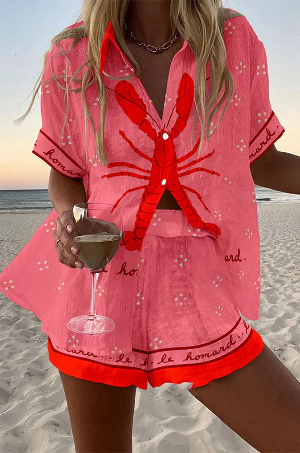 Pallina™ | Short Linen Set in Lobster Pink.