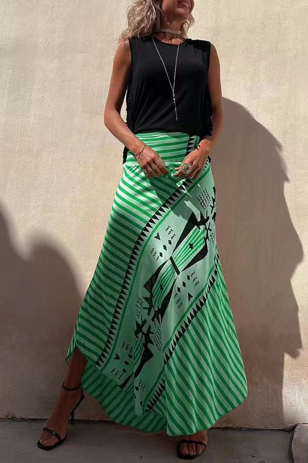 Women's High-Waisted Striped Maxi Skirt
