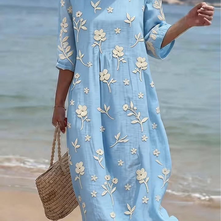 Maxine | Women's Embroidered Mid-Sleeve Midi Dress