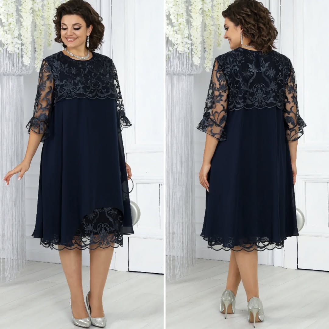Women's Round Neck Embroidered Patchwork Dress