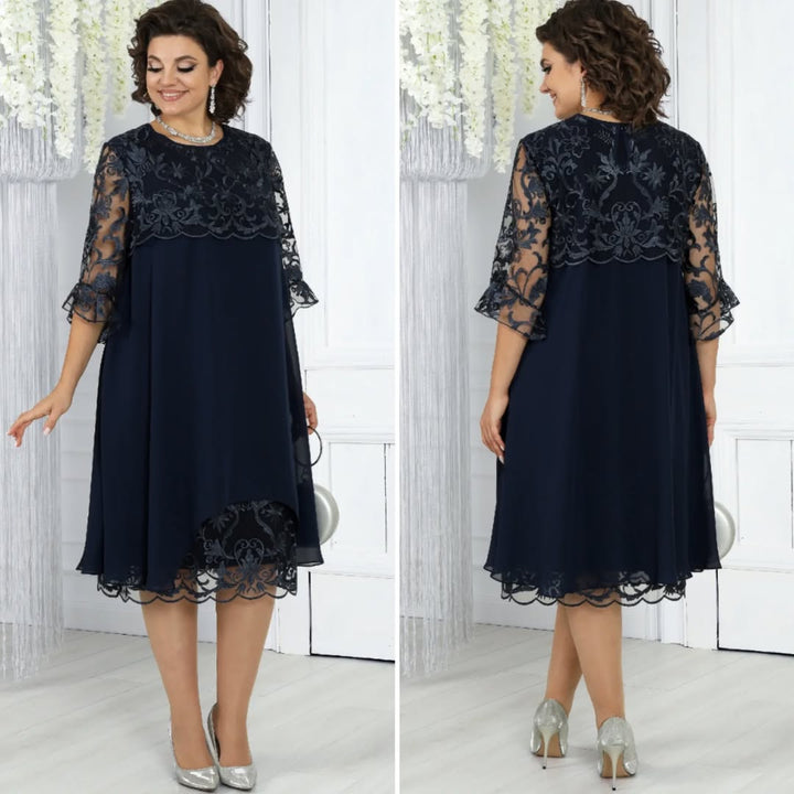 Women's Round Neck Embroidered Patchwork Dress