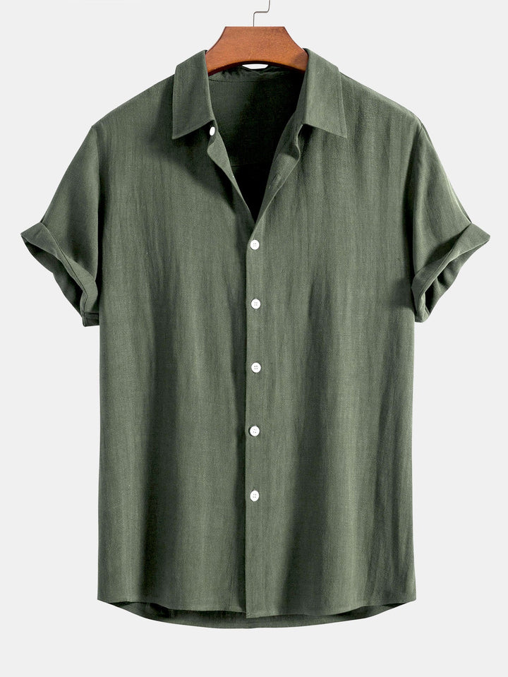 Button-Up Shirt and Straight Leg Trousers in Linen Rayon Blend