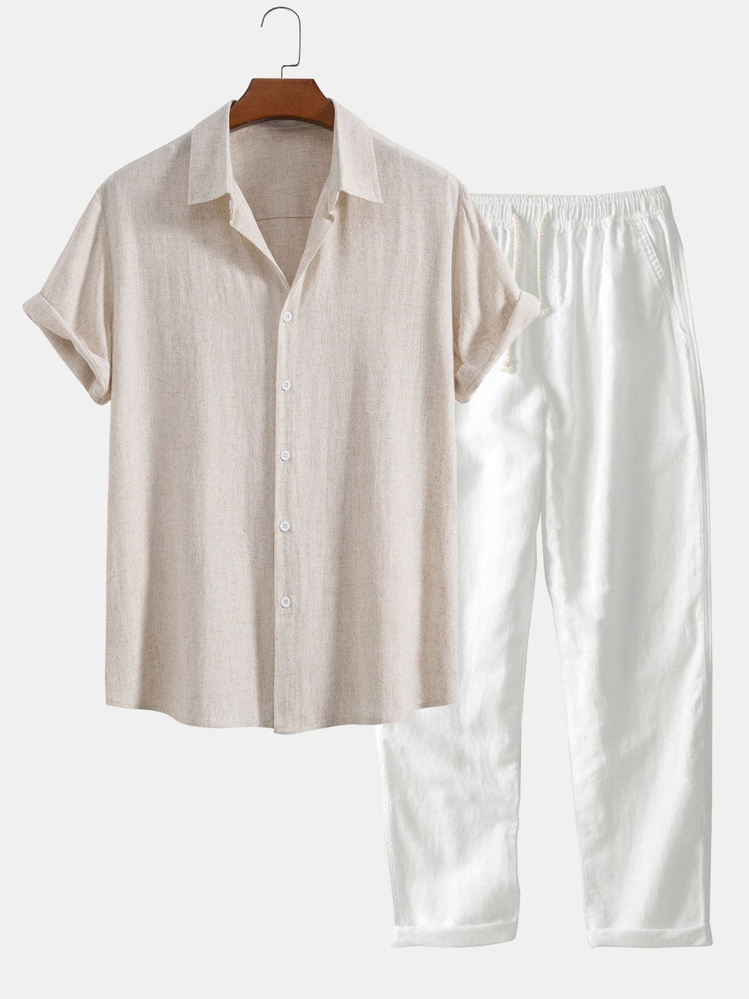 Button-Up Shirt and Straight Leg Trousers in Linen Rayon Blend