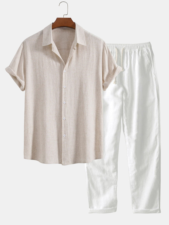 Button-Up Shirt and Straight Leg Trousers in Linen Rayon Blend