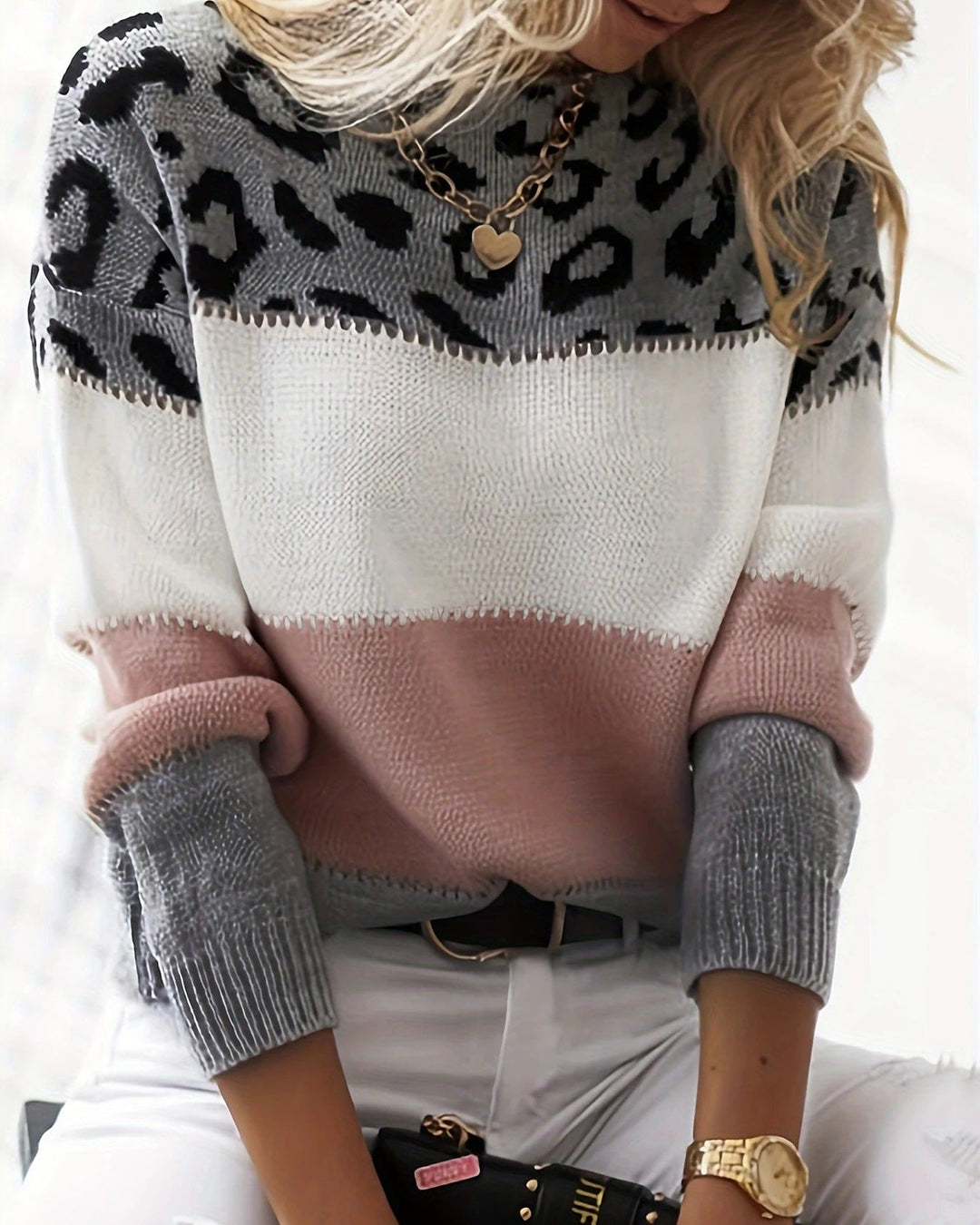 Zoe - Colour Block Leopard Jumper