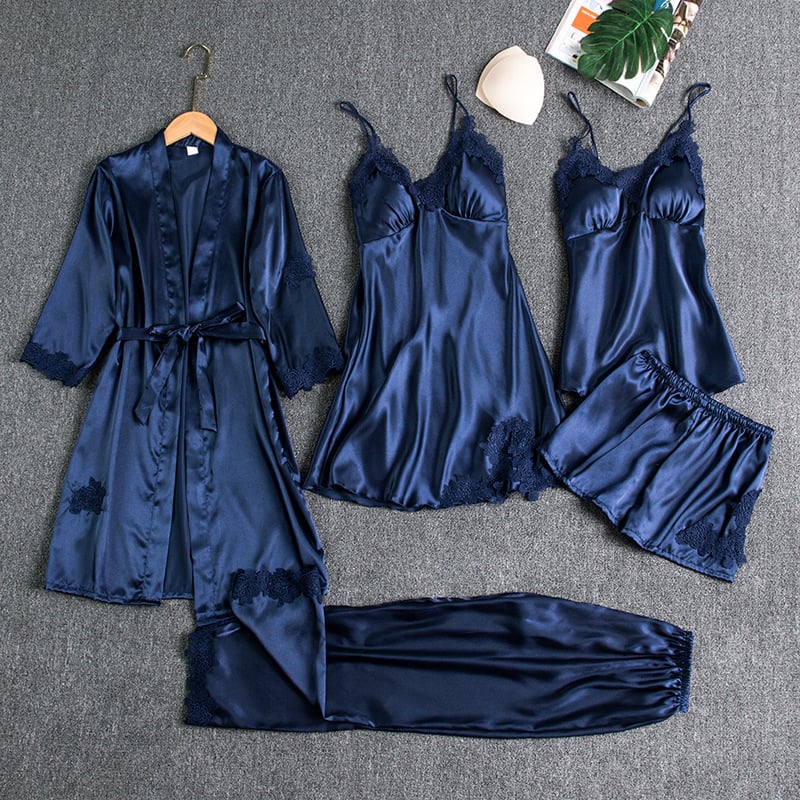 Elegant Women's Ice Silk Nightdress Set - 5 Pieces