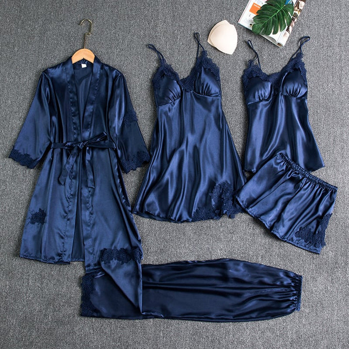 Elegant Women's Ice Silk Nightdress Set - 5 Pieces