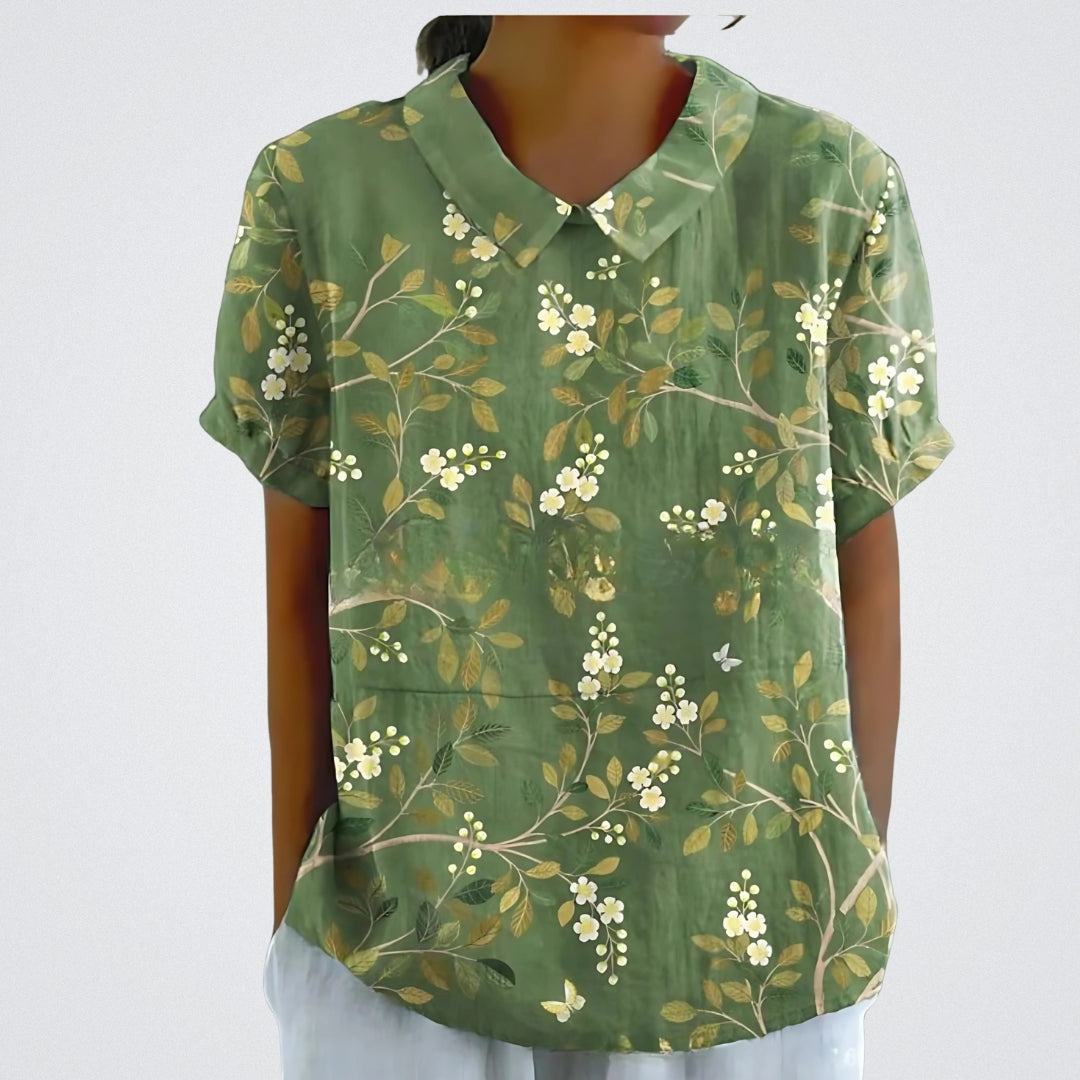 Lina™ - Stylish Linen Floral Blouse