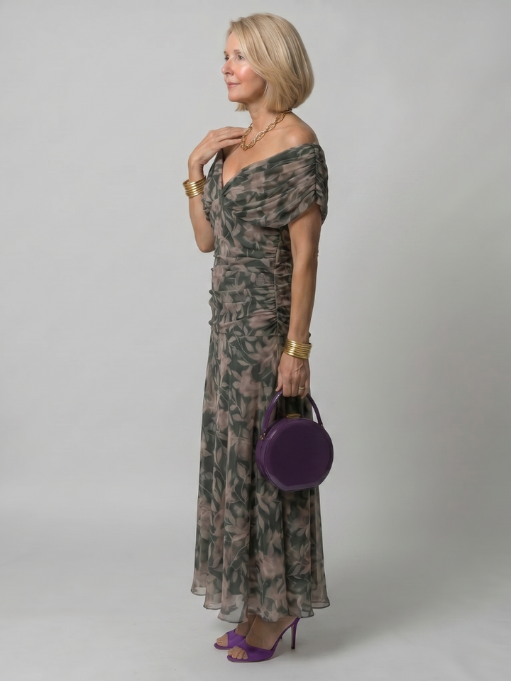Calen | Elegant Off-Shoulder Midi Dress with Flowing Design