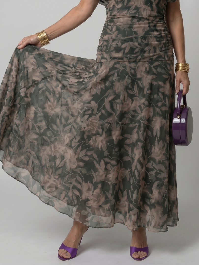 Calen | Elegant Off-Shoulder Midi Dress with Flowing Design