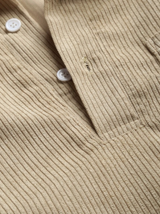 Men's Corduroy Long Sleeve Shirt with Half Button Placket