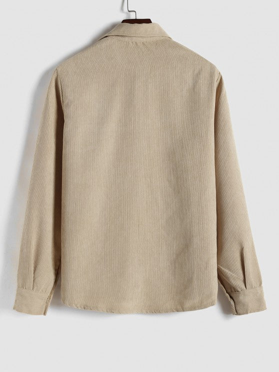 Men's Corduroy Long Sleeve Shirt with Half Button Placket