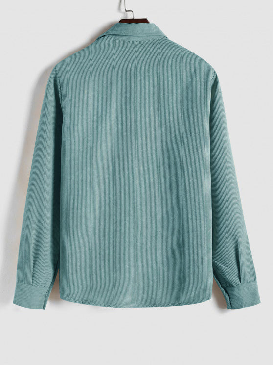 Men's Corduroy Long Sleeve Shirt with Half Button Placket