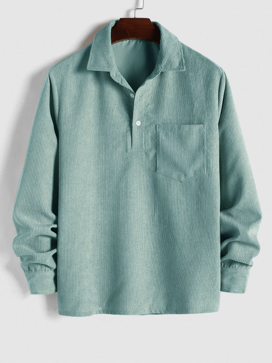 Men's Corduroy Long Sleeve Shirt with Half Button Placket