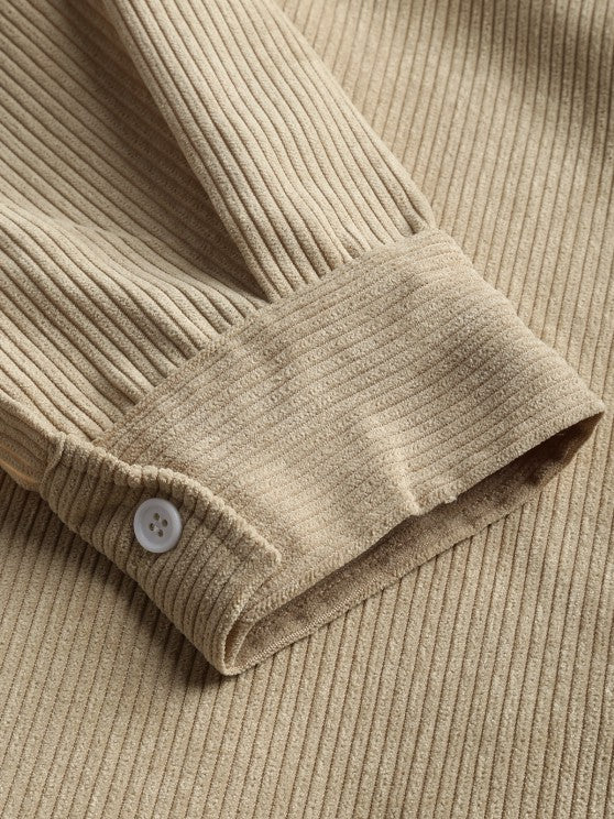 Men's Corduroy Long Sleeve Shirt with Half Button Placket