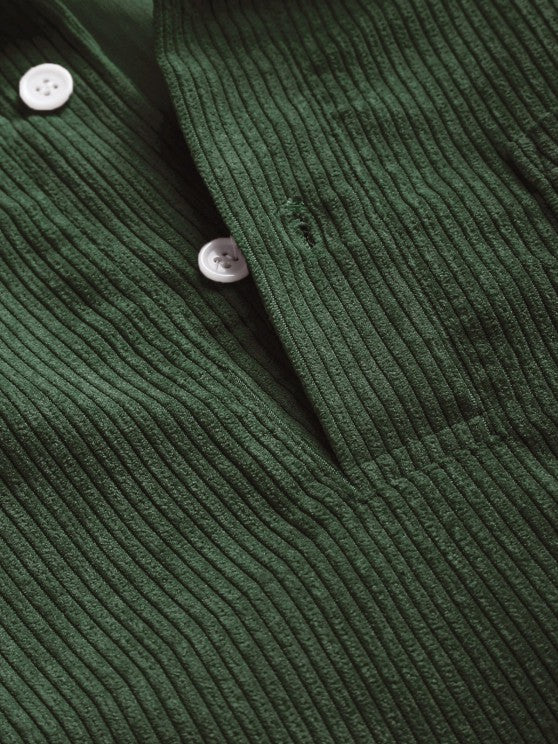 Men's Corduroy Long Sleeve Shirt with Half Button Placket