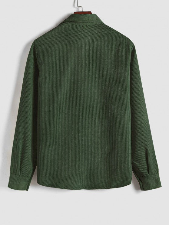 Men's Corduroy Long Sleeve Shirt with Half Button Placket