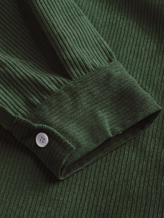 Men's Corduroy Long Sleeve Shirt with Half Button Placket