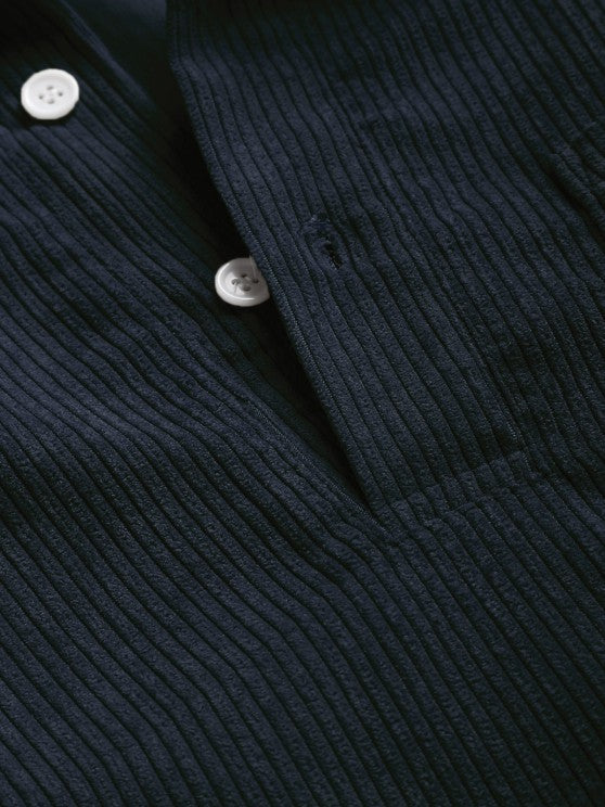 Men's Corduroy Long Sleeve Shirt with Half Button Placket