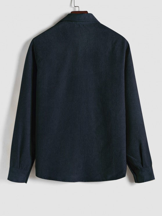 Men's Corduroy Long Sleeve Shirt with Half Button Placket