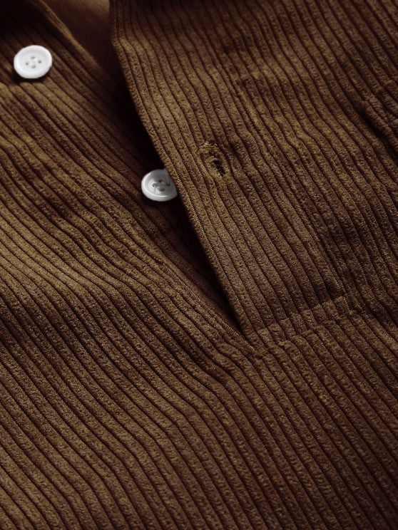 Men's Corduroy Long Sleeve Shirt with Half Button Placket