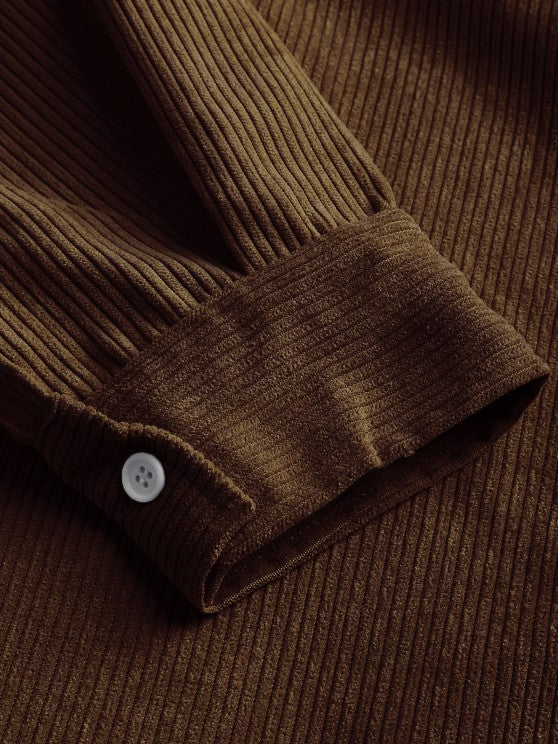 Men's Corduroy Long Sleeve Shirt with Half Button Placket