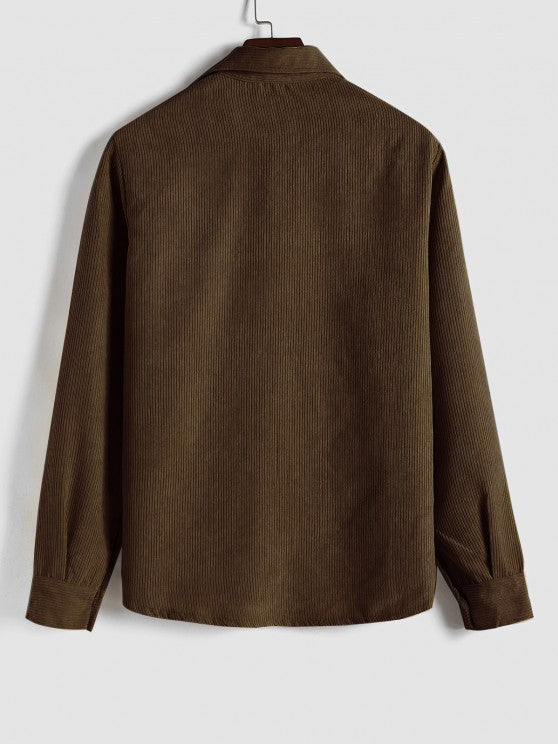 Men's Corduroy Long Sleeve Shirt with Half Button Placket