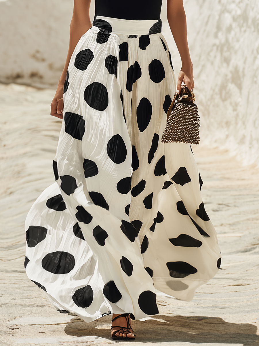 Off-Shoulder Polka Dot Maxi Dress for a Vacation Vibe