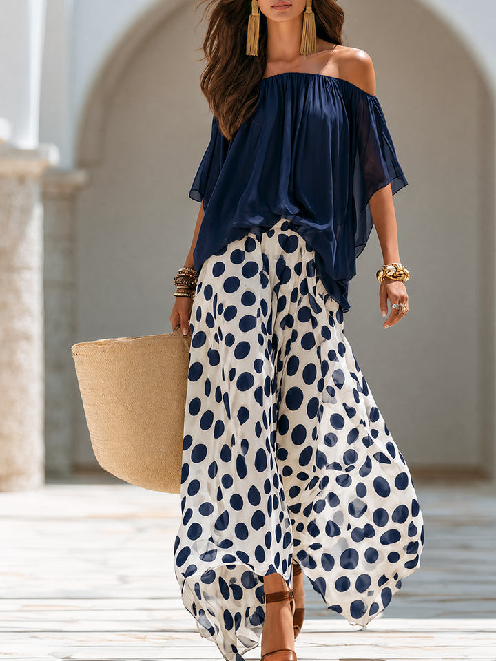 Women's Short Sleeve Polka Dot Set with Pockets