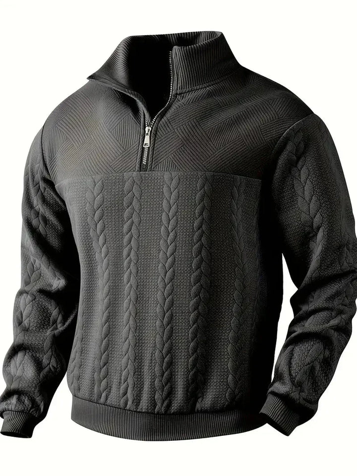 Brit & Boho™️ | Casual Jacquard Quarter-Zip Sweater