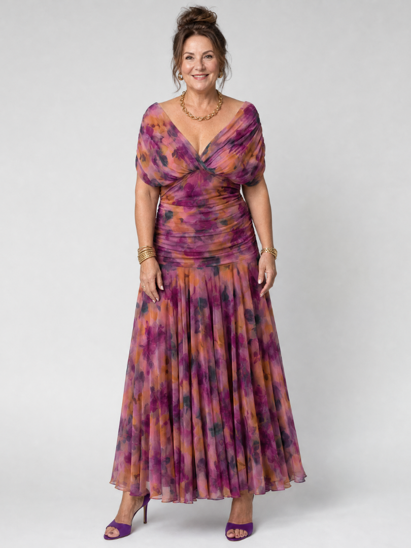 Calen | Elegant Off-Shoulder Midi Dress with Flowing Design