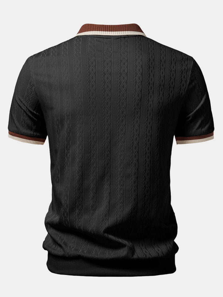 Textured Knit Polo with Contrast Trim and Zipper