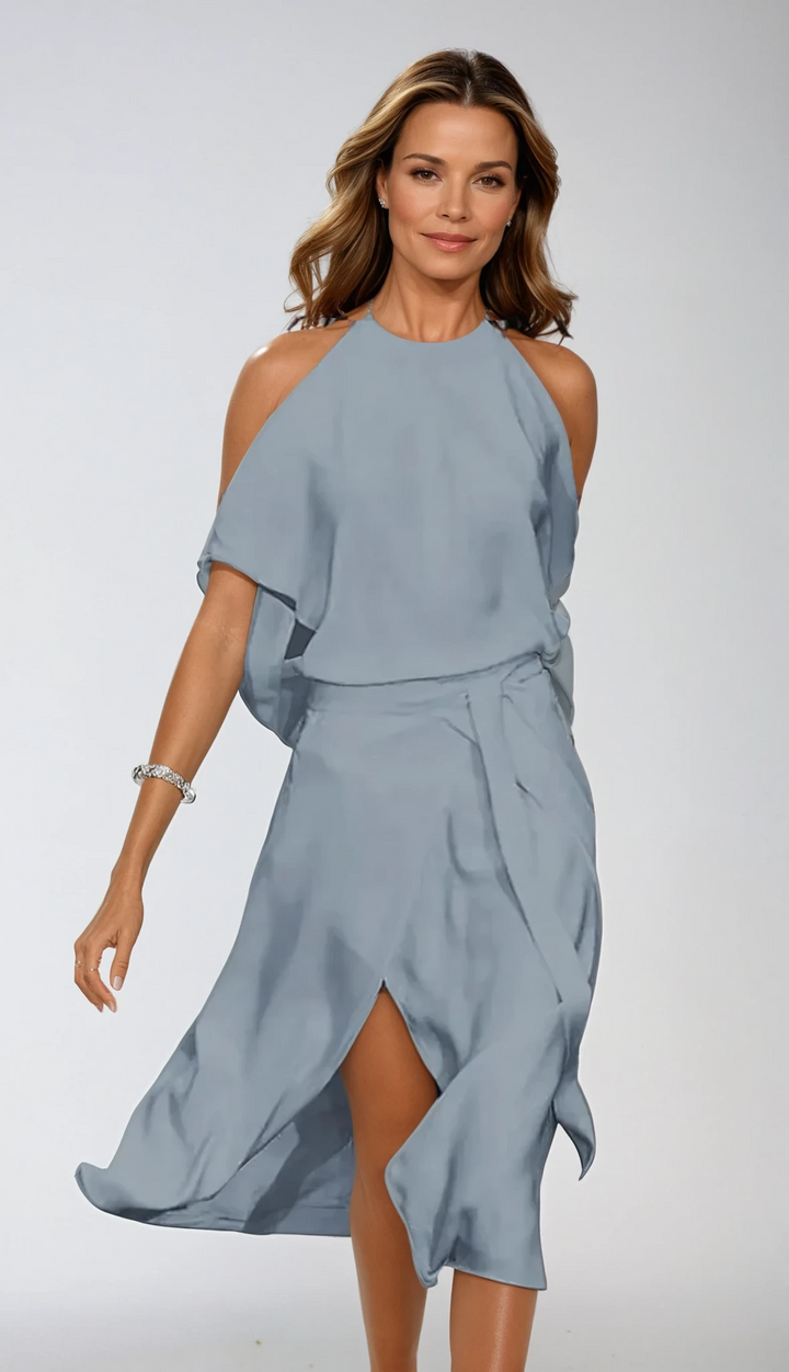 Celestine – Asymmetrical Hem Off-Shoulder Midi Dress