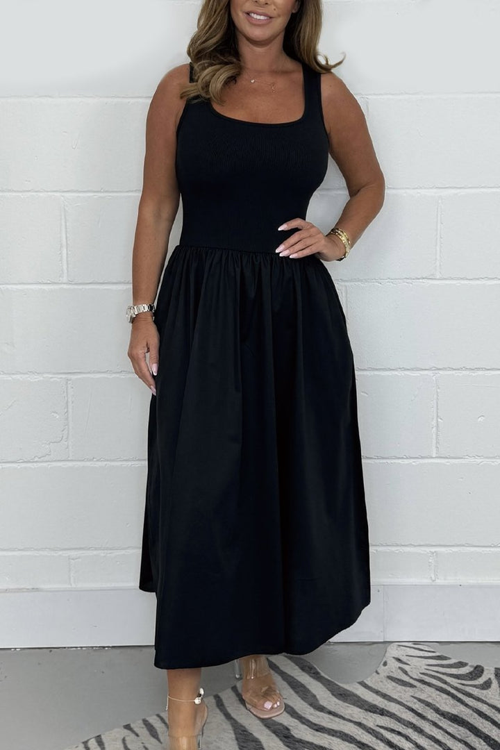 Stylish Sleeveless A-Line Dress with Square Neck Design