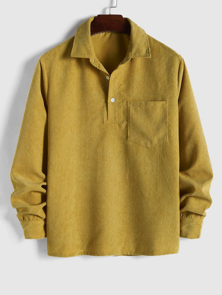 Men's Corduroy Long Sleeve Shirt with Half Button Placket