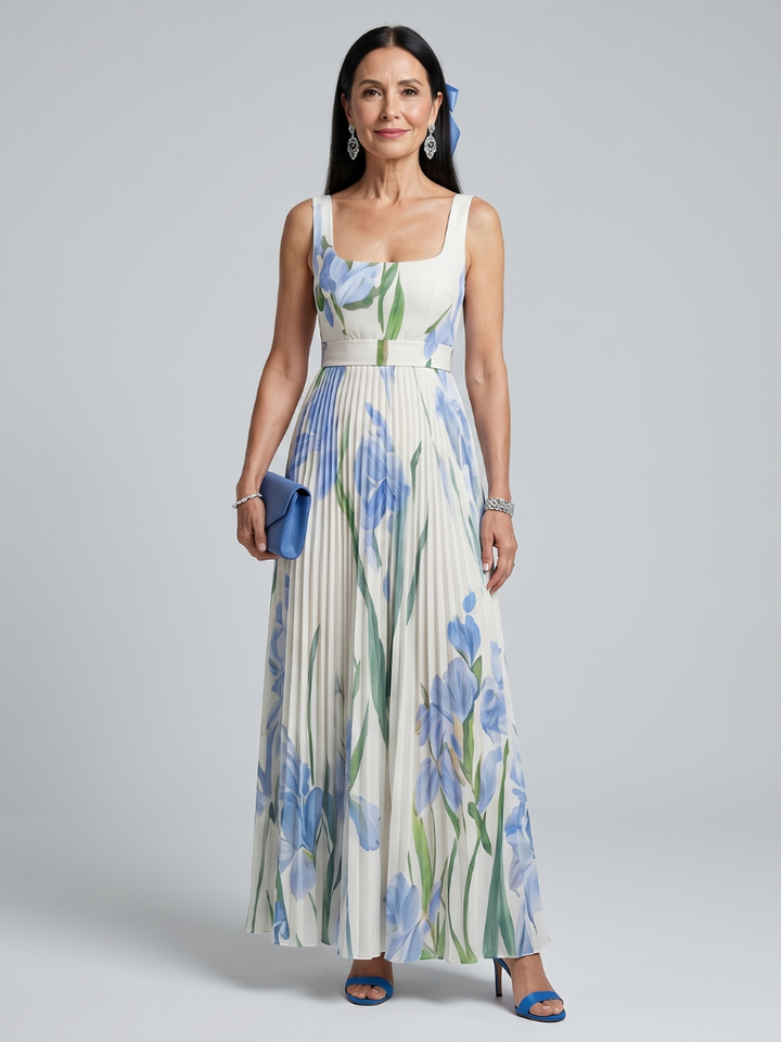 Ophelia | Women's Sleeveless Square Neck Floral Print Midi Dress