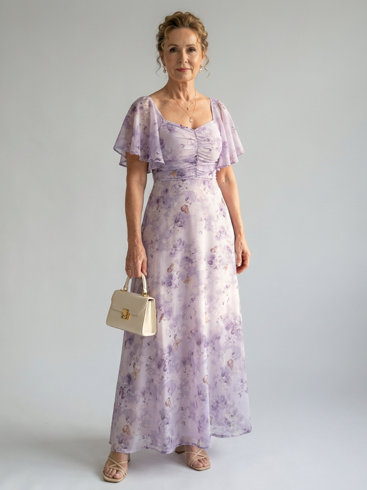 Vaelis | Women's Floral Flutter Sleeve Midi Dress
