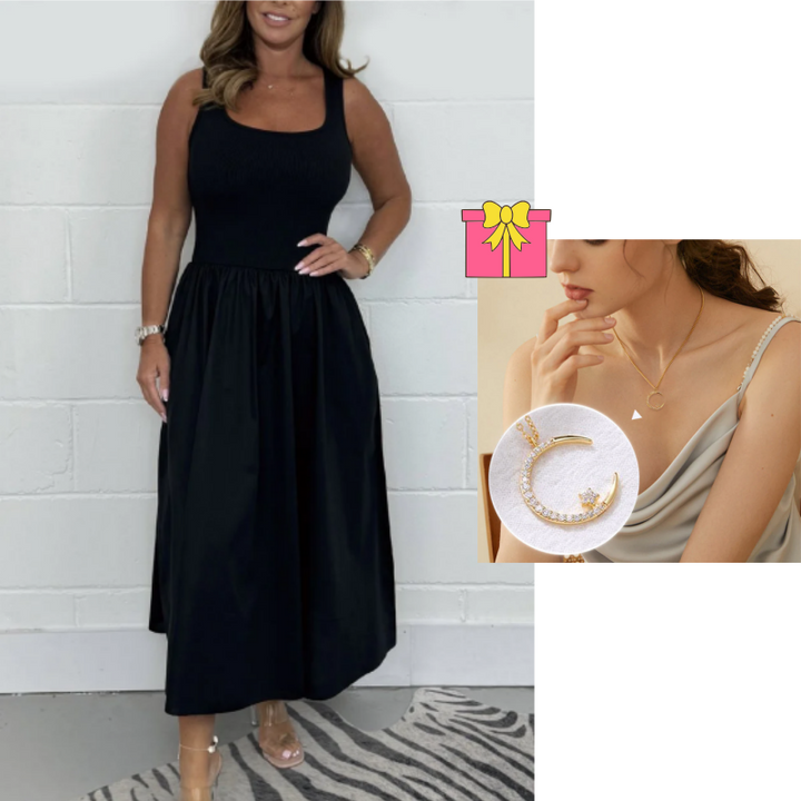 Stylish Sleeveless A-Line Dress with Square Neck Design