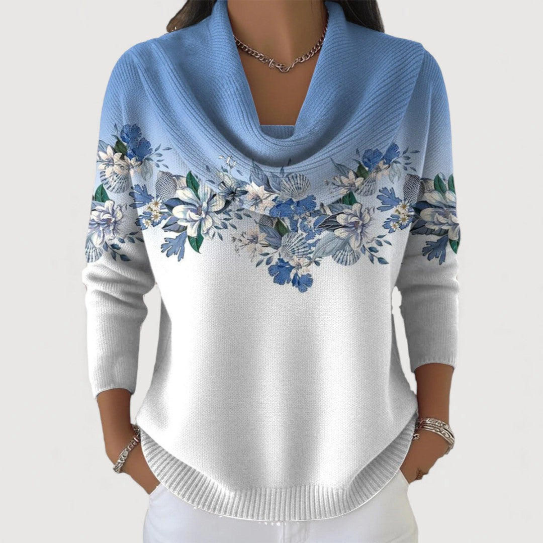 ALORA – Floral Print Cowl Neck Sweater
