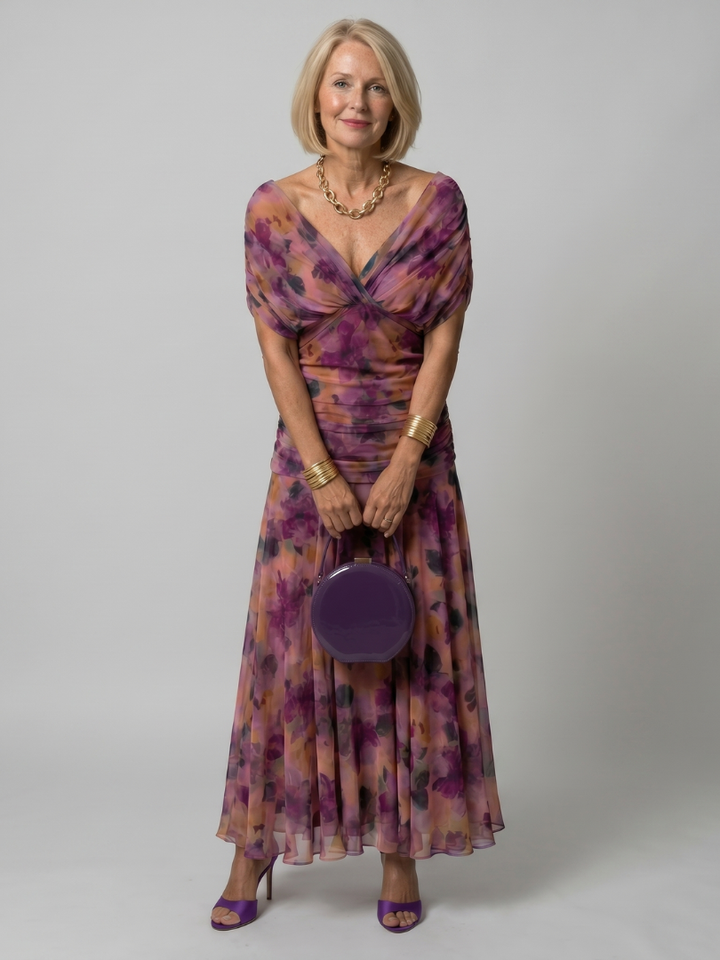Calen | Elegant Off-Shoulder Midi Dress with Flowing Design