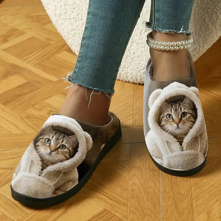Adorable 3D Cat Face Cozy Slip-On Slippers