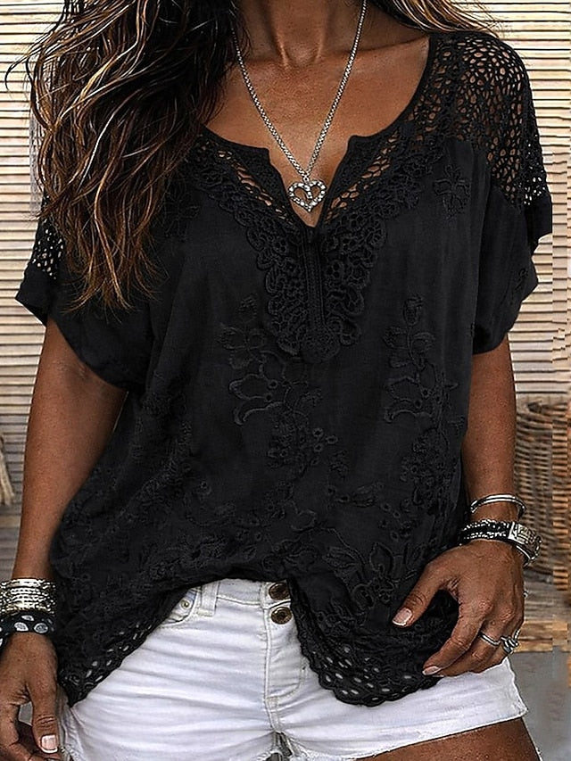 Women's V-Neck Short Sleeve Blouse