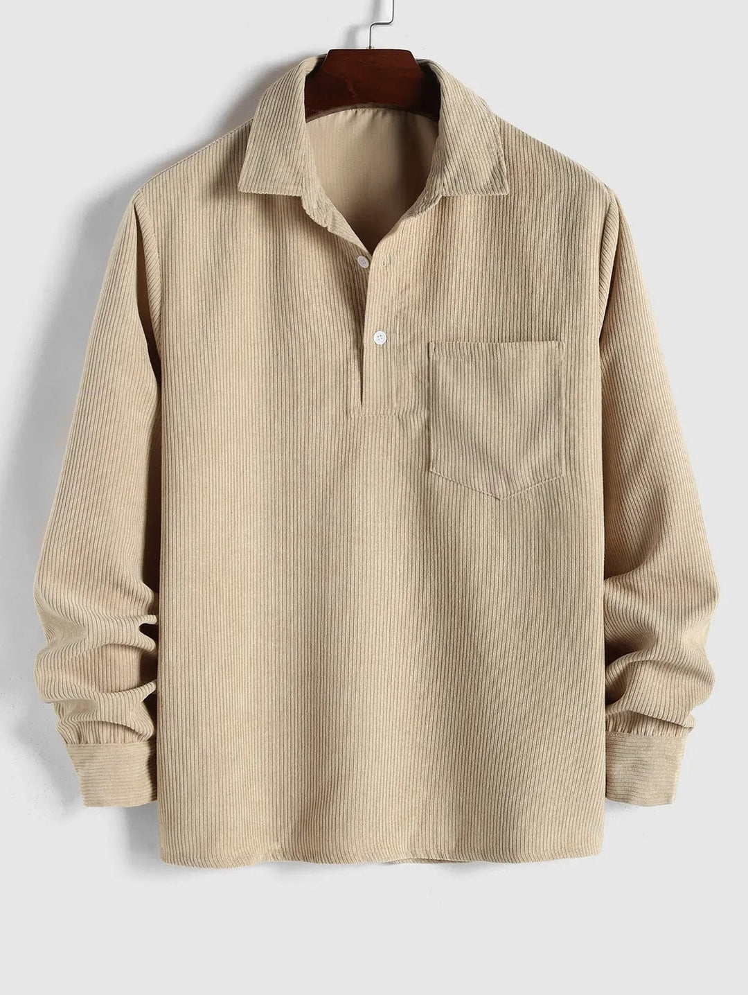 Men's Corduroy Long Sleeve Shirt with Half Button Placket