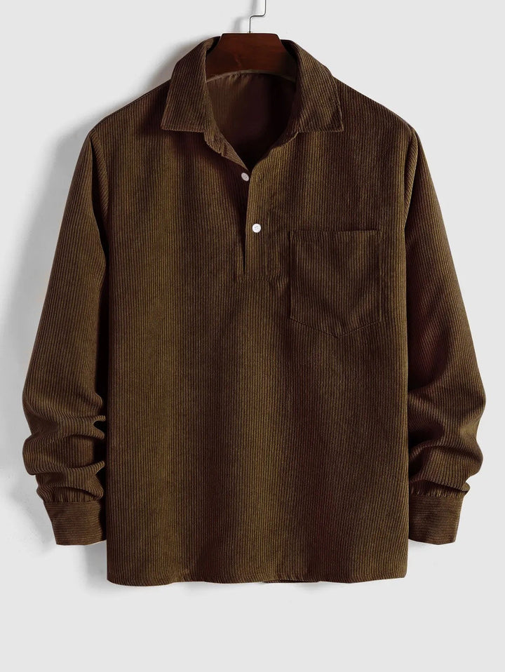 Men's Corduroy Long Sleeve Shirt with Half Button Placket