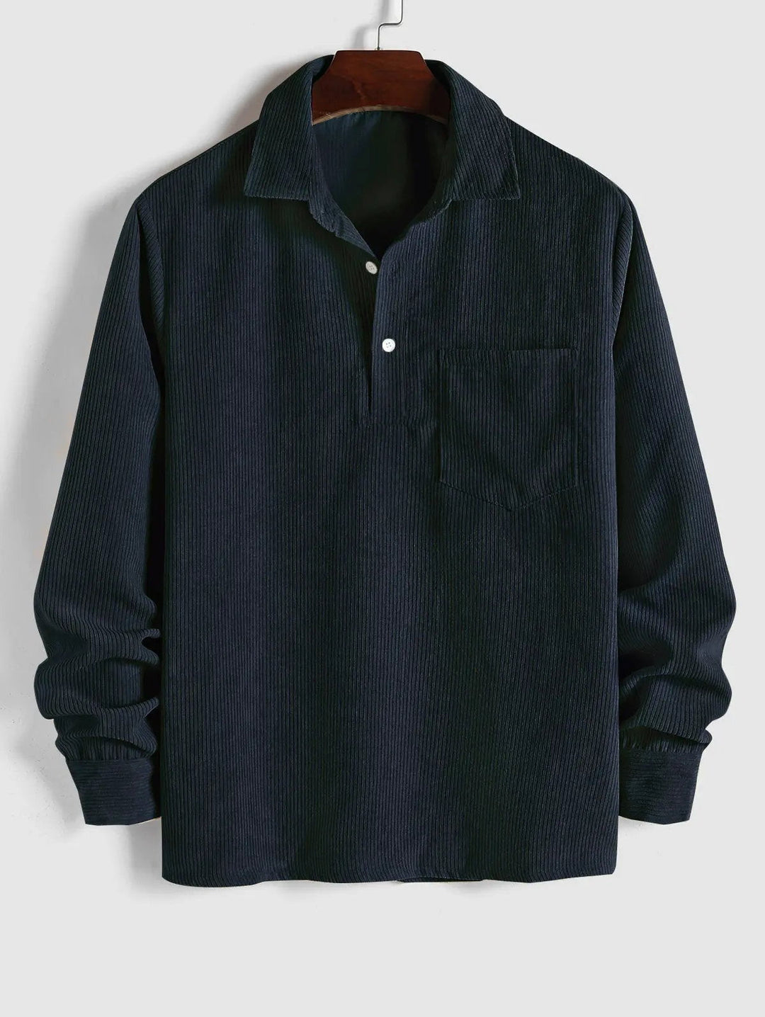 Men's Corduroy Long Sleeve Shirt with Half Button Placket
