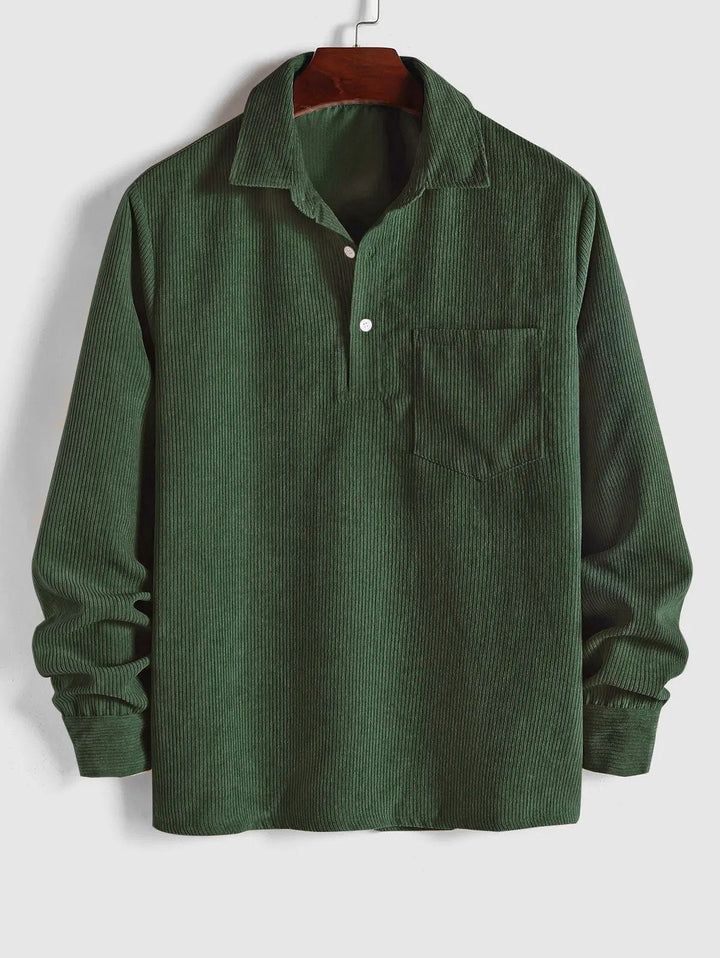 Men's Corduroy Long Sleeve Shirt with Half Button Placket