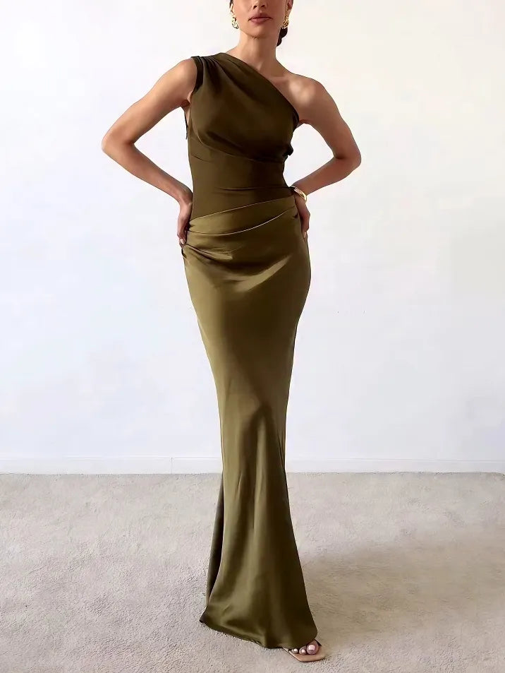 Anita™ | Chic One-Shoulder Pleated Maxi Dress for Parties